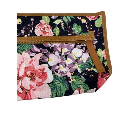 Zimmermann Leather trimmed midnight blue floral print canvas clutch handbag - Picture 7 of 8